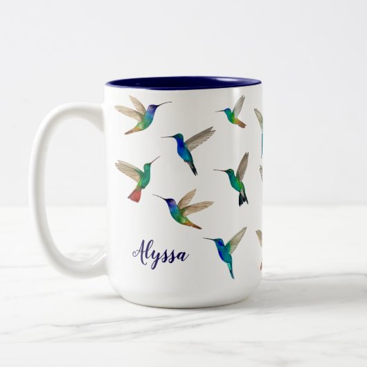 Aangepaste kolibries tweekleurige koffiemok (Links)