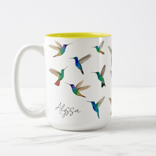 Aangepaste kolibries tweekleurige koffiemok (Links)