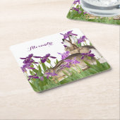 Aangepaste konijn Paarse Iris Bloemen Kartonnen Onderzetters (Schuin)