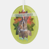 Aangepaste konijnenfoto op geelgroen glas ornament (Voorkant links)