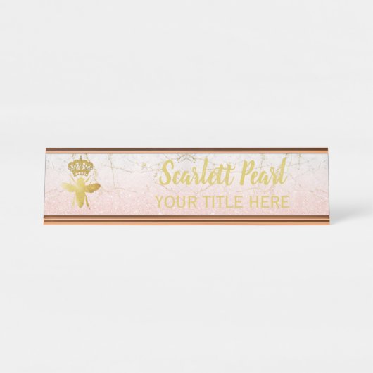 Aangepaste KONINGBEE Roos Roze naamplaathouder Bureau Naambordje (Voorkant)
