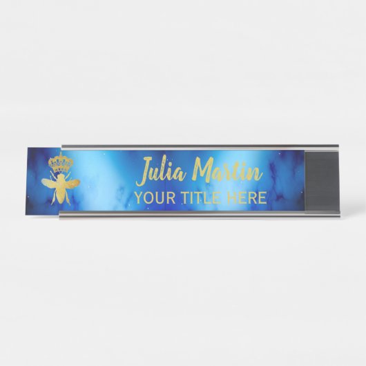 Aangepaste KONINGENBEE Aesthetisch Blauwe naamplaa Bureau Naambordje (Voorkant)
