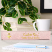 Aangepaste KONINGENBEE Roos Glitter-naamplaathoude Naambordje