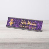 Aangepaste KONINGENBEE Zwarte Paarse naamplaathoud Bureau Naambordje (Voorkant)