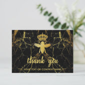 Aangepaste KONINGIN BEE Gold +Zwarte Marmer Kleine Bedankkaart (Staand voorkant)