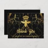 Aangepaste KONINGIN BEE Gold +Zwarte Marmer Kleine Bedankkaart (Voorkant / Achterkant)
