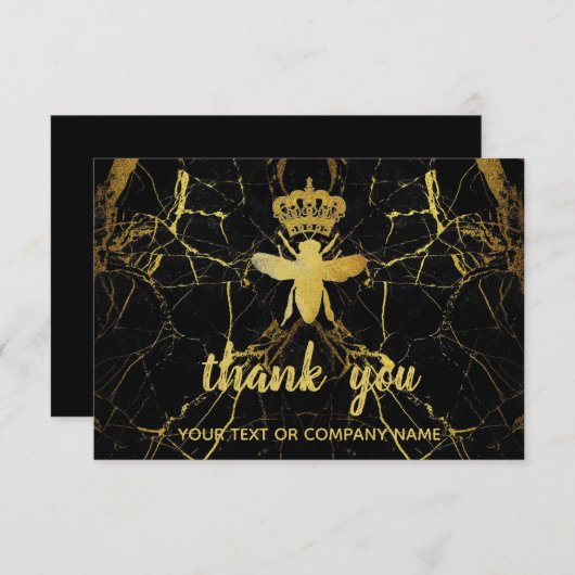 Aangepaste KONINGIN BEE Gold +Zwarte Marmer Kleine Bedankkaart (Voorkant / Achterkant)