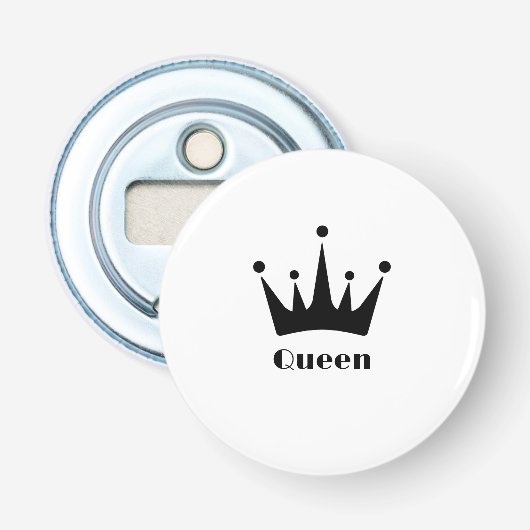 Aangepaste Koningin Tekst Zwarte Kleur Kroon Afbee Button Flesopener (Voorkant)