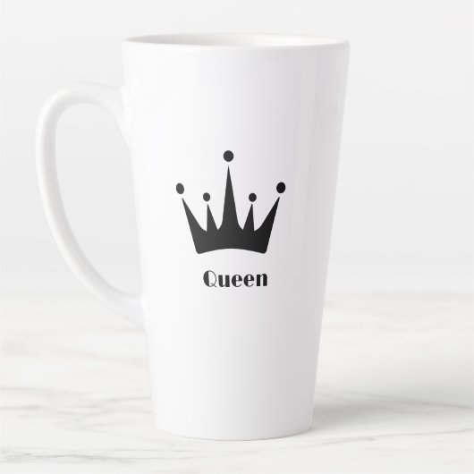 Aangepaste Koningin Tekst Zwarte Kleur Kroon Afbee Latte Mok (Links)
