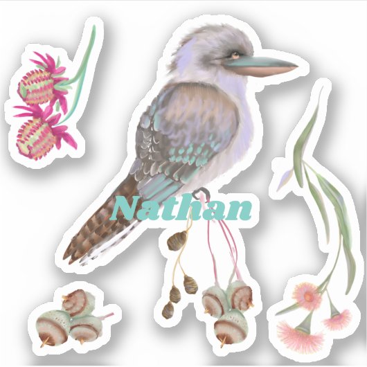 Aangepaste Kookaburra en Eucalyptus Sticker (Voorkant)