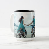 Aangepaste koppel foto gepersonaliseerd tweekleurige koffiemok (Voorkant links)