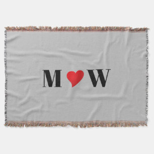 Aangepaste koppel initials A Loves B rode hart gri Deken