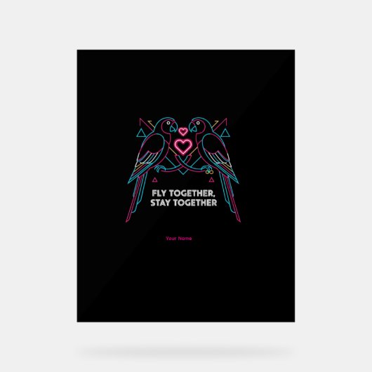 Aangepaste koppel jubileum neon papegaaien winter  acryl bord (Voorkant)