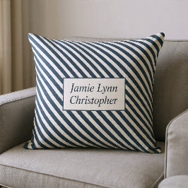 Aangepaste koppelnamen blauw/witte strepen kussen