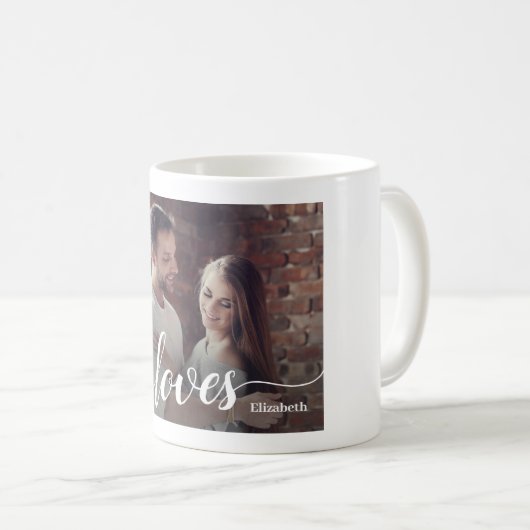 Aangepaste Koppels Foto Liefde Script Koffiemok (Voorkant rechts)