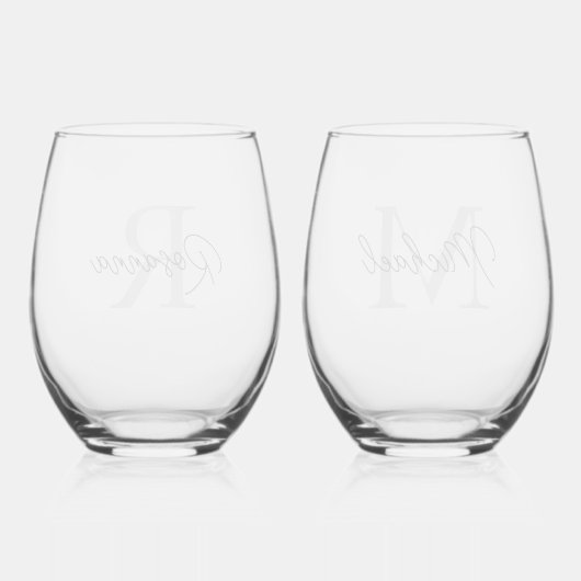 Aangepaste Koppels Monogram Naam Jubileum Wijnglas Zonder Voet (Achterkant)
