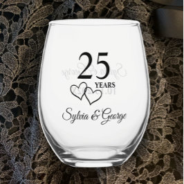 Aangepaste koppels Naam Keepsake 25e Jubileum Gift Wijnglas Zonder Voet