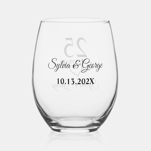 Aangepaste koppels Naam Keepsake 25e Jubileum Gift Wijnglas Zonder Voet (Achterkant)