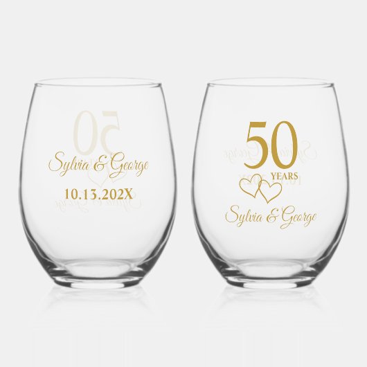 Aangepaste koppels Naam Keepsake 50ste Jubileum Gi Wijnglas Zonder Voet (Achterkant)