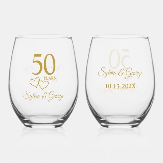 Aangepaste koppels Naam Keepsake 50ste Jubileum Gi Wijnglas Zonder Voet (Voorkant)