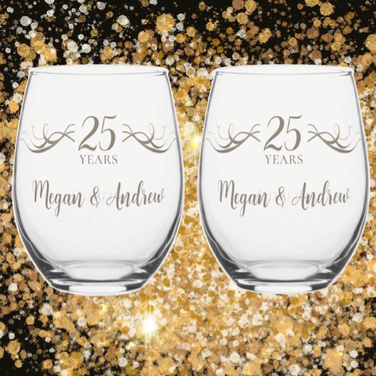 Aangepaste koppels Namen 25e Jubileum Keepsake Wijnglas Zonder Voet