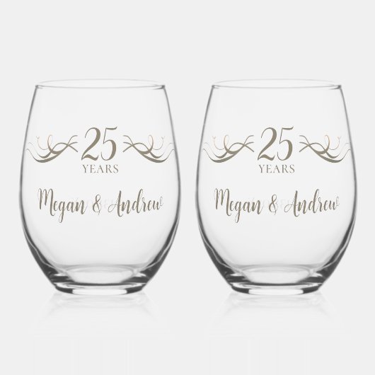 Aangepaste koppels Namen 25e Jubileum Keepsake Wijnglas Zonder Voet (Voorkant)