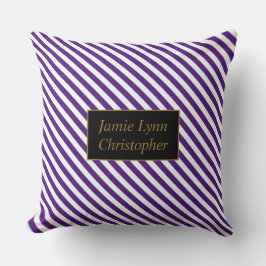 Aangepaste Koppels Namen Paarse / witte strepen Kussen