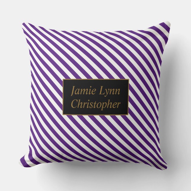 Aangepaste Koppels Namen Paarse / witte strepen Kussen (Voorkant)