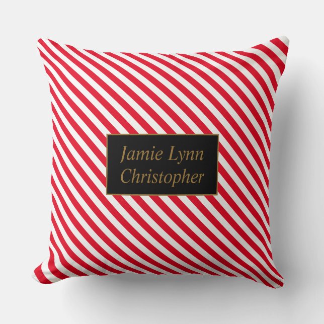 Aangepaste Koppels Namen Rood/Wit Strepen Kussen (Voorkant)