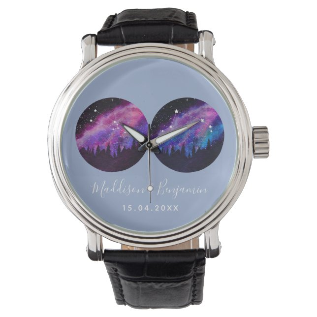 Aangepaste Koppels Zodiac Cadeaus Elke Horoscoop Horloge (Voorkant)