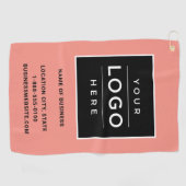 Aangepaste koraal bedrijfsnaam en logo golfhanddoek (Horizontaal)