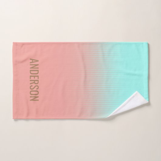 Aangepaste koraal- en turquoise-stapes handdoek (Handdoek)