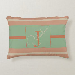 Aangepaste Koraal Salie Streep Monogram Boho Paste Accent Kussen