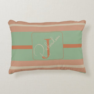 Aangepaste Koraal Salie Streep Monogram Boho Paste Accent Kussen