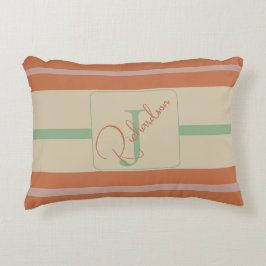 Aangepaste Koraal Salie Streep Monogram Boho Paste Accent Kussen