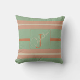 Aangepaste Koraal Salie Streep Monogram Boho Paste Kussen