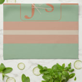 Aangepaste Koraal Salie Streep Monogram Boho Paste Theedoek (Gevouwen)