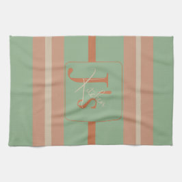 Aangepaste Koraal Salie Streep Monogram Boho Paste Theedoek