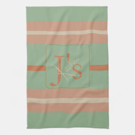 Aangepaste Koraal Salie Streep Monogram Boho Paste Theedoek