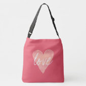 Aangepaste koraalroze liefde voor hart grote kruis crossbody tas (Achterkant)