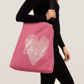 Aangepaste koraalroze liefde voor hart grote kruis crossbody tas (Dichtbij)