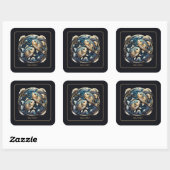 Aangepaste Kosmische Vis Zodiac-teken Zwart Goud V Vierkante Sticker (Vel)