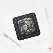 Aangepaste Kosmische Vis Zodiac-teken Zwart Goud V Vierkante Sticker (Envelop)
