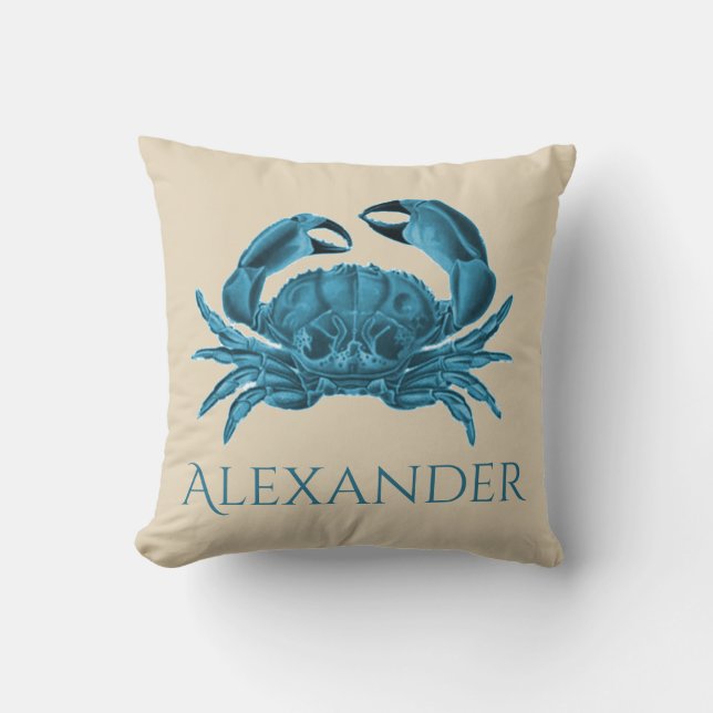 Aangepaste krab in blauw en tan kussen (Voorkant)