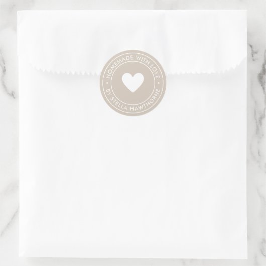 Aangepaste Kraft Thuisgemaakt Met Liefde Hart Ronde Sticker (Tas)