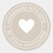 Aangepaste Kraft Thuisgemaakt Met Liefde Hart Ronde Sticker (Voorkant)
