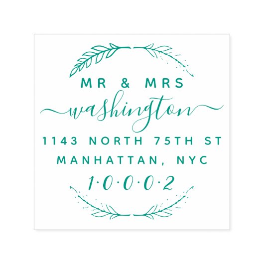 Aangepaste krans & script Mr & Mrs Retouradres Zelfinktende Stempel (Design)