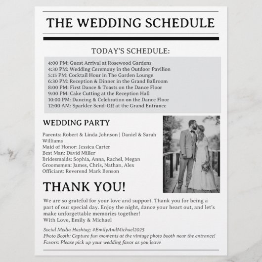 Aangepaste krant bruiloft programma flyer (Achterkant)