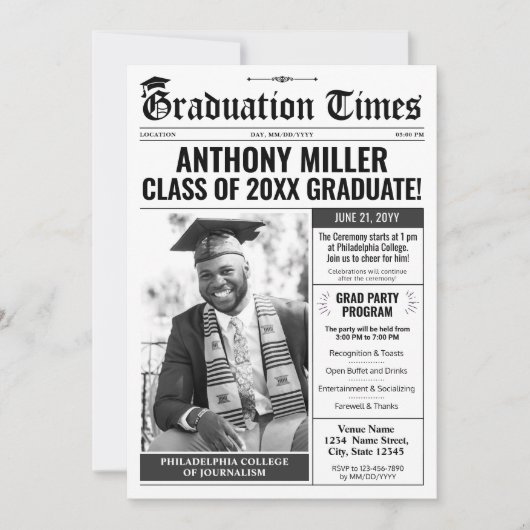 Aangepaste krant diploma uitnodiging aankondiging (Voorkant)