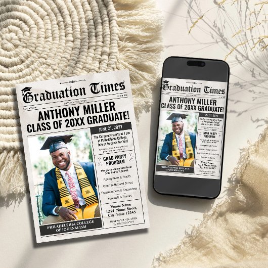 Aangepaste krant diploma uitnodiging aankondiging